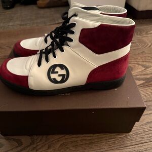 Gucci Red and White Leather High-Tops